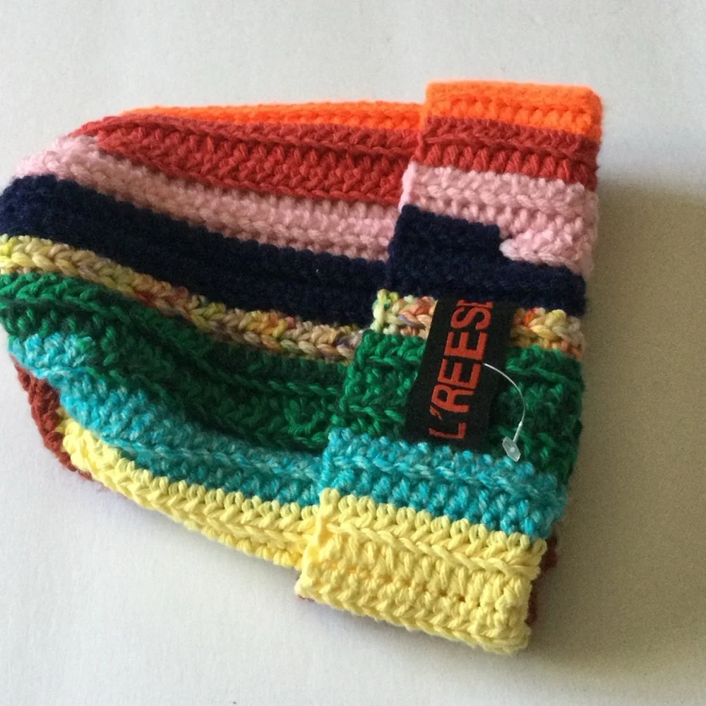 L’REESE HANDMADE MIXED CROCHET BEANIE MULTI COLOR UNISEX OS NWOT
